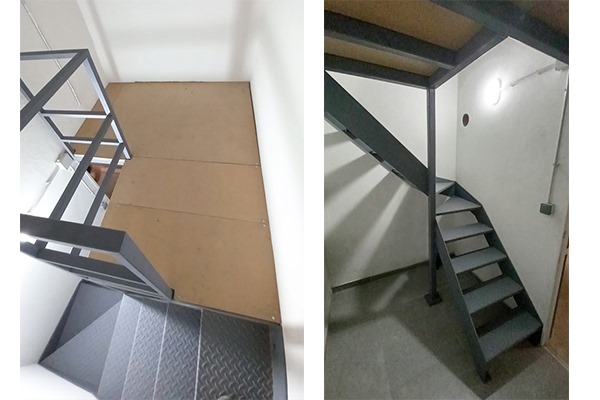 Entreplanta metálica para garaje con escalera lateral plegable con