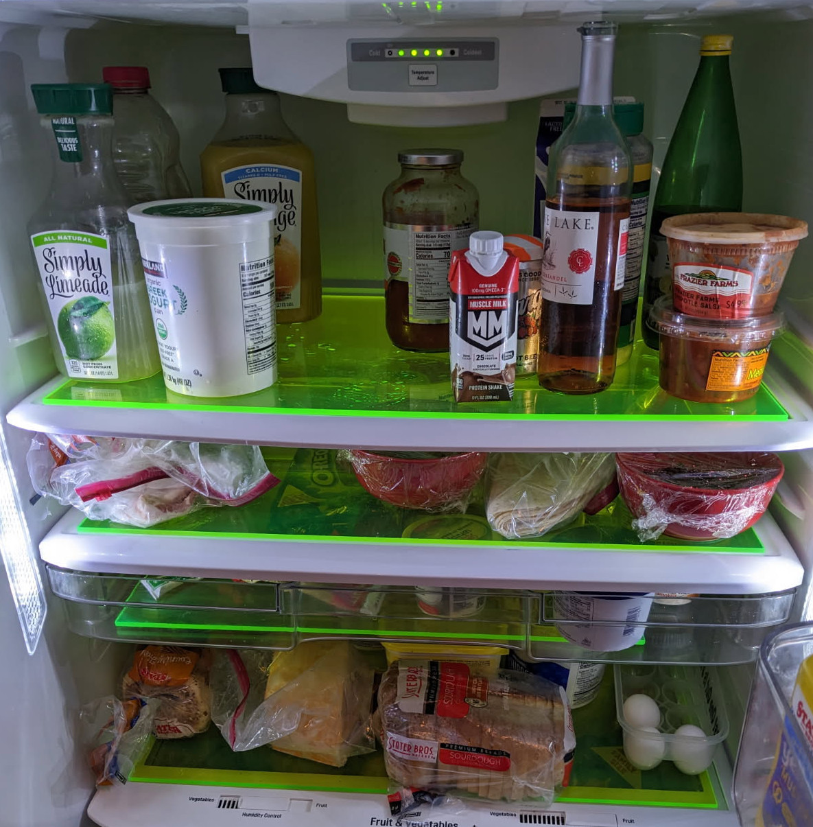 Fluorescent Plexiglass Shelves in Fridge