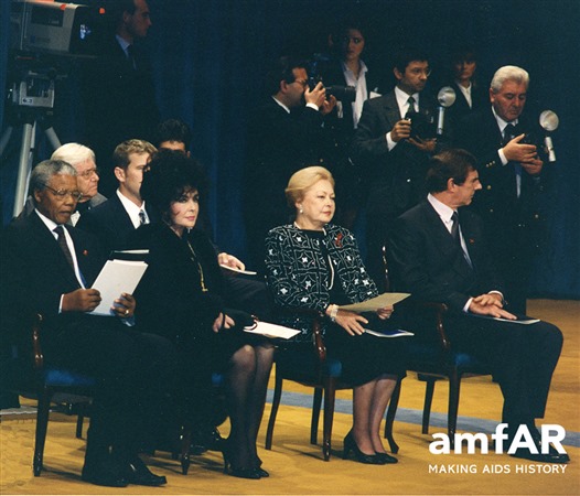 South African President Nelson Mandela, Dr. Mathilde Krim and Elizabeth Taylor receive the Spanish Príncipe de Asturias award