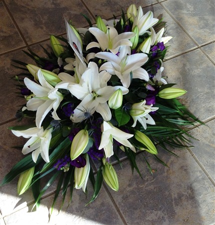 Casket Spray, White lilies, classic formal style