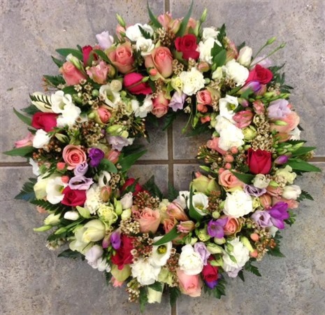 Wreath. Paved Open style in pink, lilac and White 16 inch