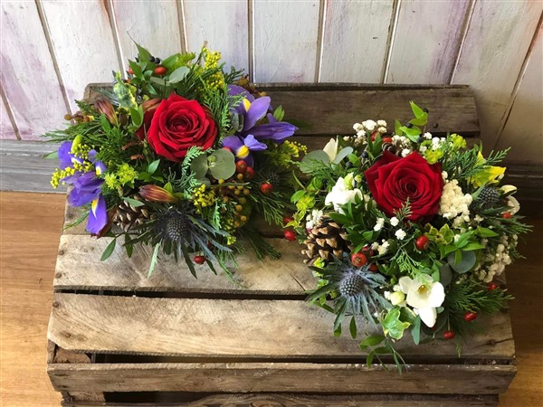Posy: Two small domed posies with a winter feel.