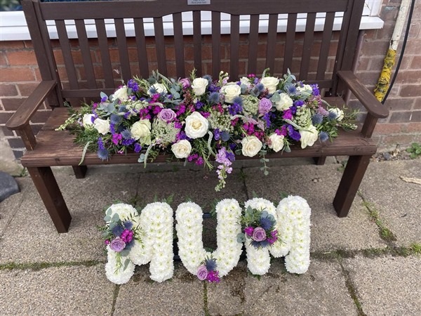 Casket Spray and Letters roses, MUM