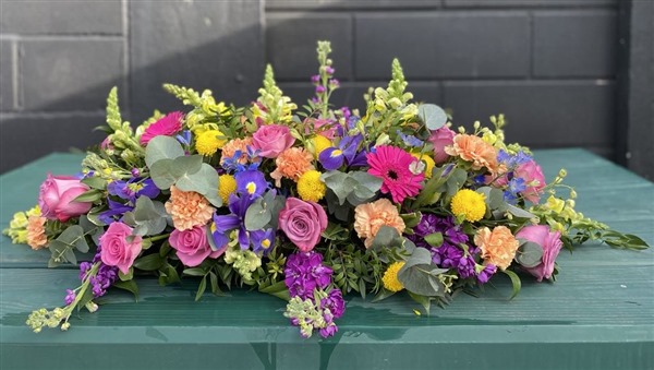 Casket Spray, Pretty and Bright mixed colours 3 ft